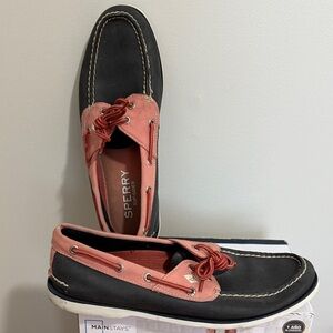 Sperry Men's Black and Coral Boat Shoes